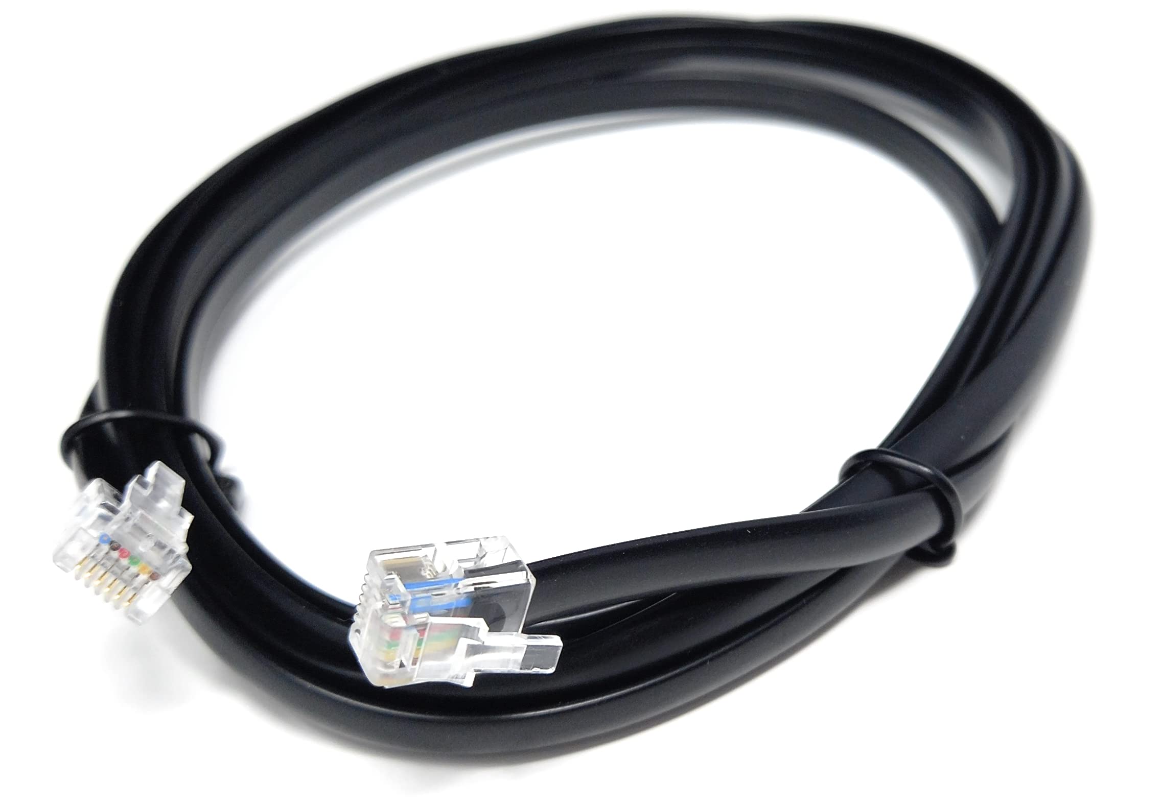 DRUT 2m FLAT RJ12 to RJ12 6P6C Cable Lead Plug to Plug RJ11 with 6 pin Wire 6.5ft Black, 2 meters - Image 3