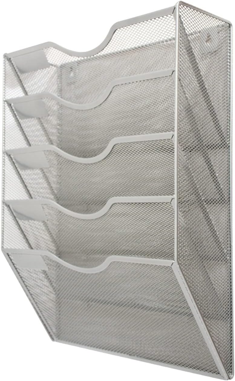 Klickpick Office 8 Sections Hanging Files Wall Mounted Metal Mesh Document File Organizer Magazine Holder Rack Organizer Racks Multipurpose Use to Display Files, Magazine, Newspapers- Gray : Office Products