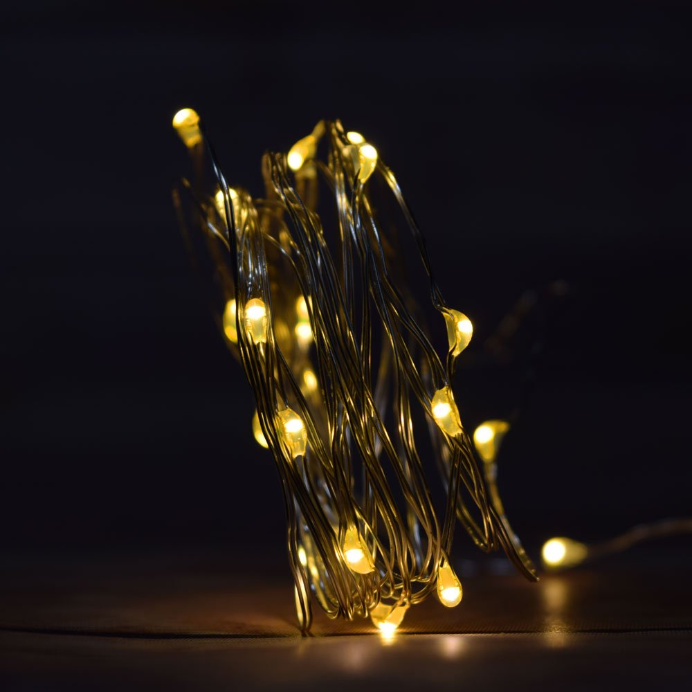 Fantado PaperLanternStore.com 20 ciepłych białych diod LED, mikrołańcuch świetlny, odporny na warunki atmosferyczne, drut z timerem (1,8 m, zasilanie bateryjne)