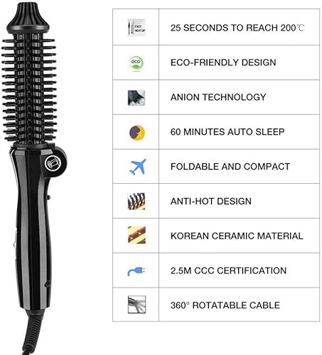 Miniatura 7 de GOTOTOP Cepillo de rizador de cerámica turmalina plegable Anión Cepillo de pelo Rizador de pelo Cepillo de rizador de pelo Herramientas de peinado