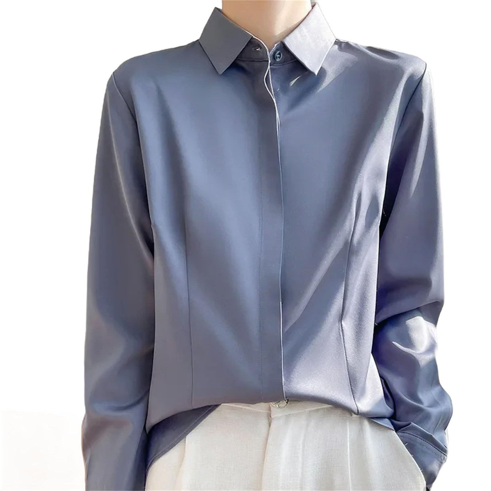 Camicetta da donna in raso con risvolto sartoriale a maniche lunghe da ufficio