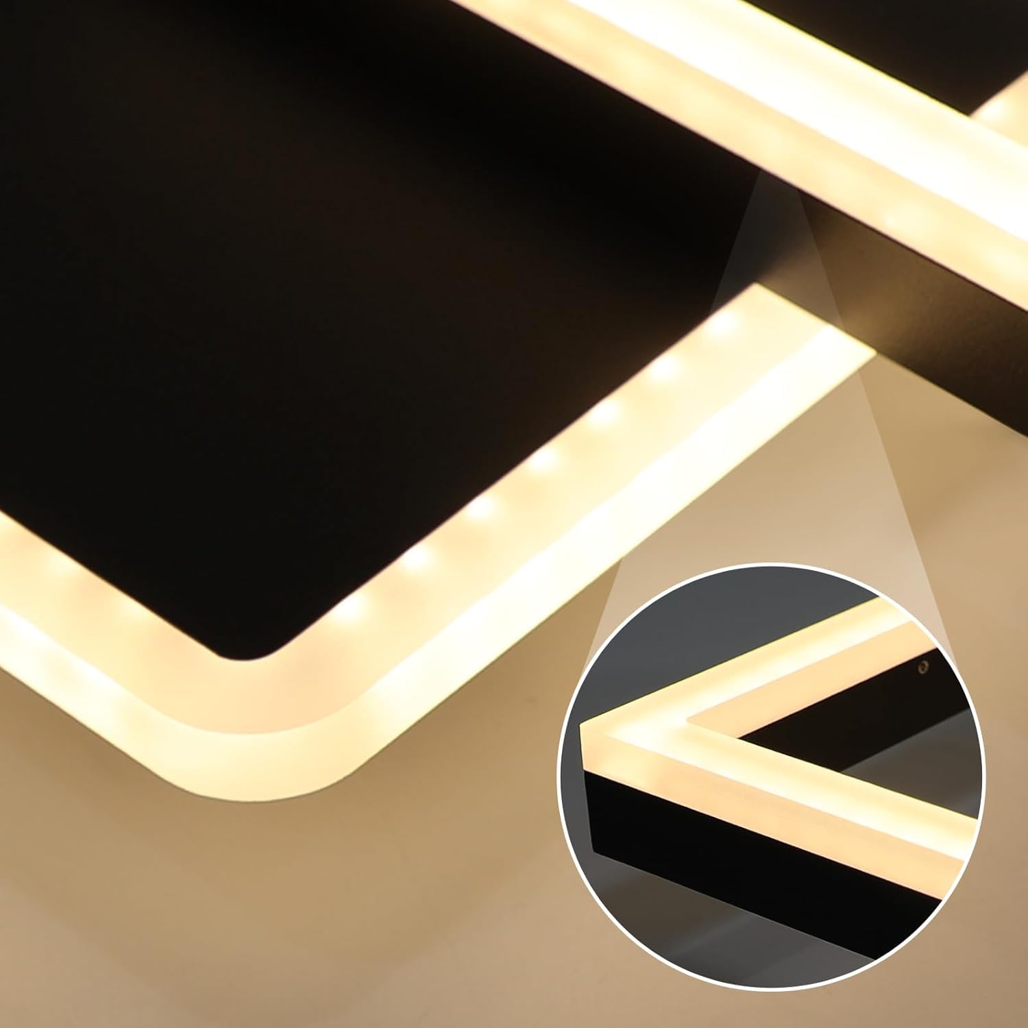 ZMH LED Deckenleuchte Wohnzimmer dimmbar 54cm Deckenlampe Schlafzimmer 48W | Wohnzimmerlampe Schwarz modern Schlafzimmerlampe decke Küchenlampe mit Fernbedienung aus Metall für Küche Esszimmer Büro