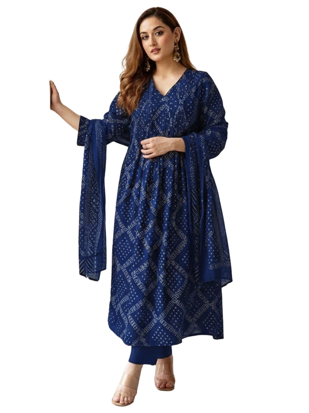 anni designer Women's Rayon Viscose Anarkali Printed Kurta with Pant & Dupatta-picture-23
