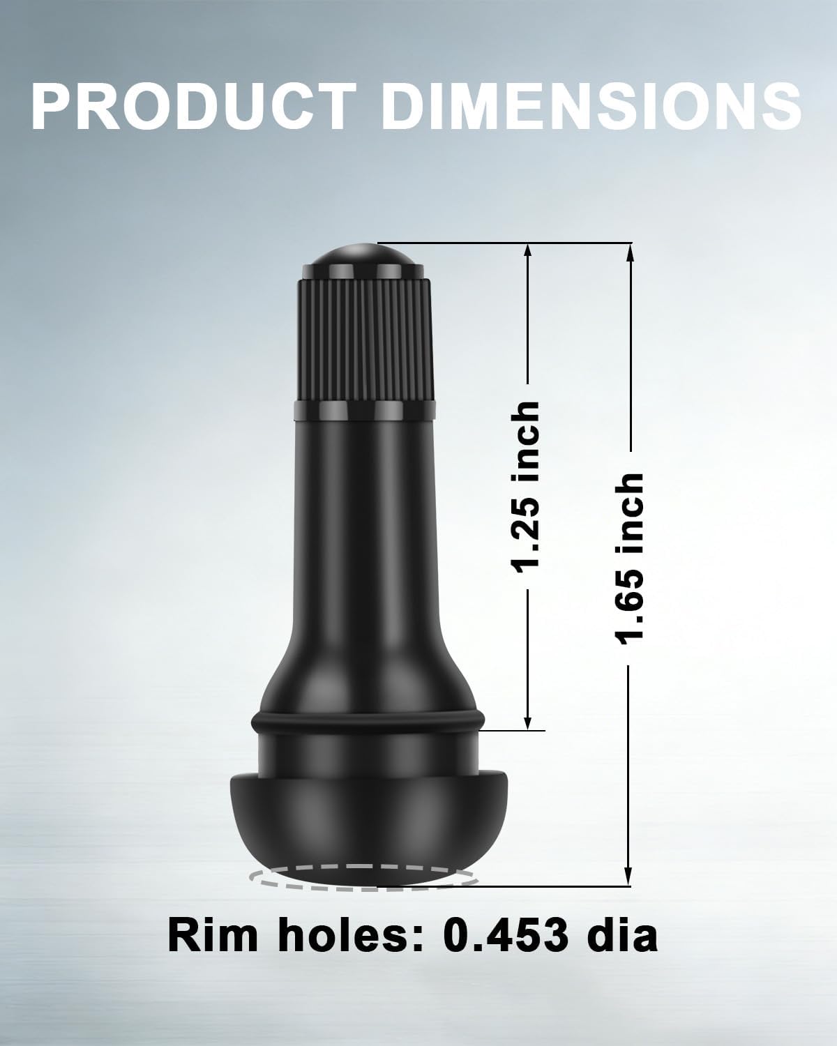 Riseuvo 100pcs TR413 Tire Valve Stem - Rubber Snap-in Valves, Tubeless Valve Stems Suit for 0.453 inch Rim Holes on Standard Vehicle Tires