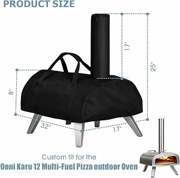 Pizza Oven Cover for Ooni Karu 12, Heavy Duty Waterproof Outdoor Cover, 420D Oxford Fabric Protector with Carry Handle, Windproof & UV Resistant