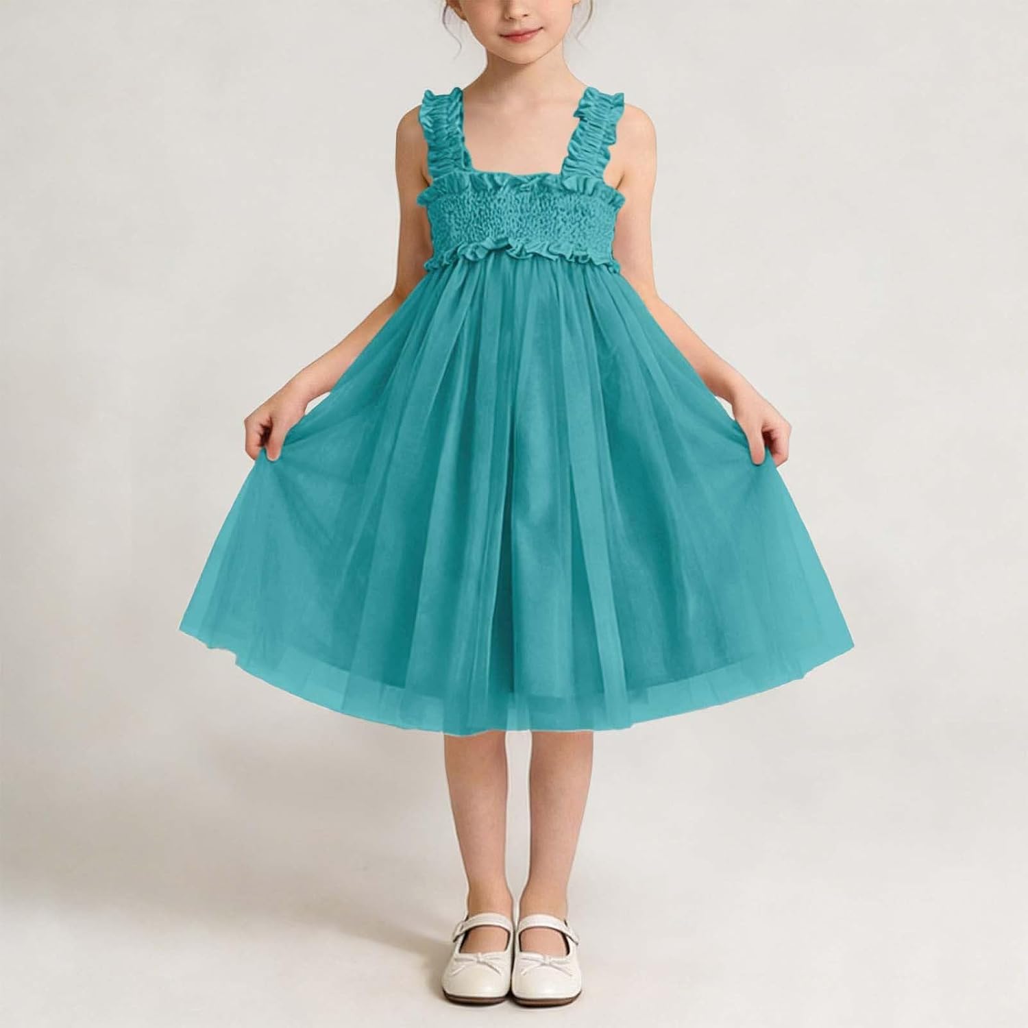 Girl Tulle Dress Toddler Girl Ruched Birthday Party Dress A-Line Kid Sleeveless Casual Dress Flowy Mesh Tutu Dresses