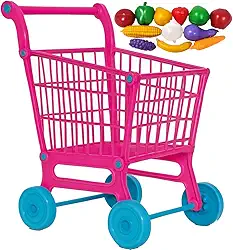 Carrinho de Mercado Compras com Legumes de Brinquedo Rosa