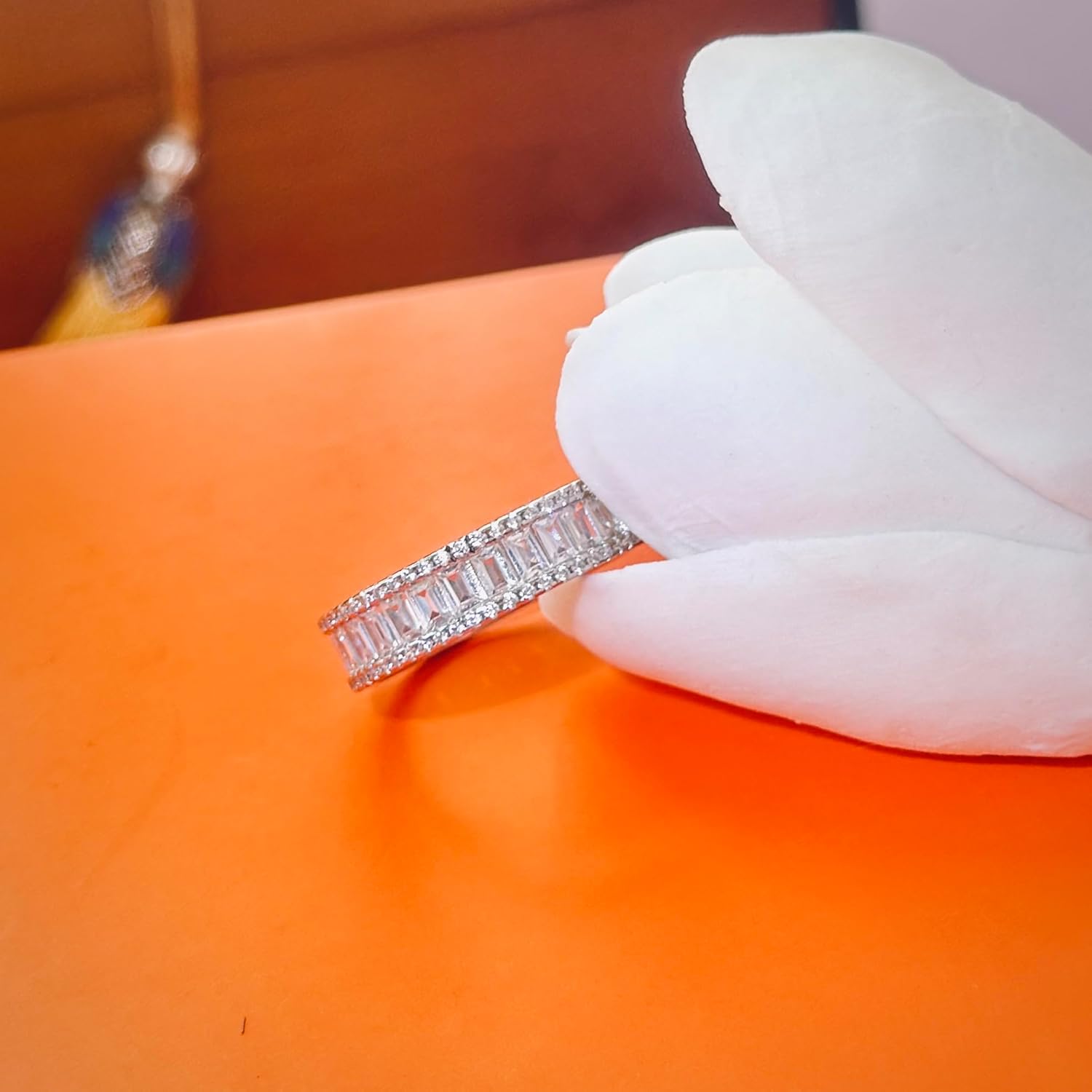 925 Sterling Silver Wedding Band Emerald Cubic Zirconia Rings for Women Engagement Bridal Eternity Size 5-10 - Image 3