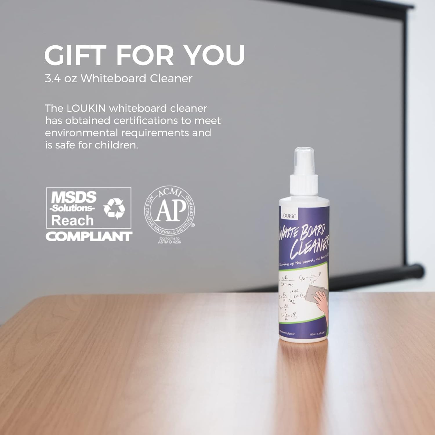 loukin Whiteboard Accessories Bundle | Replaceable Magnetic Dry Erase Eraser (Gray) & Magnetic and Adhesive Marker Holder & Whiteboard Cleaner (3.4 fl oz)