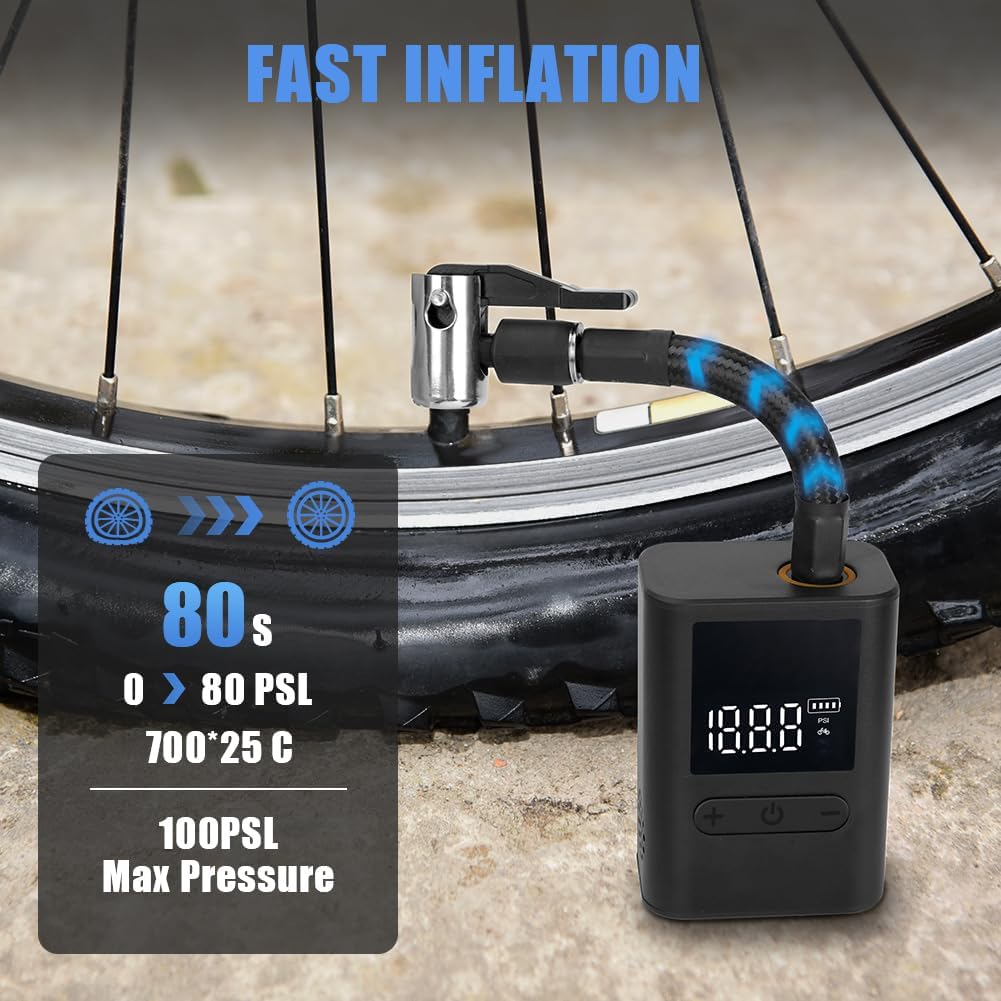 flintronic 1 Pezzi Piccola Pompa Elettrica per Bici, Pompa Portatile per Pneumatici per Bicicletta da 100 PSI, Pompa per Gonfiaggio Pneumatici Ricaricabile per Biciclette, Nero