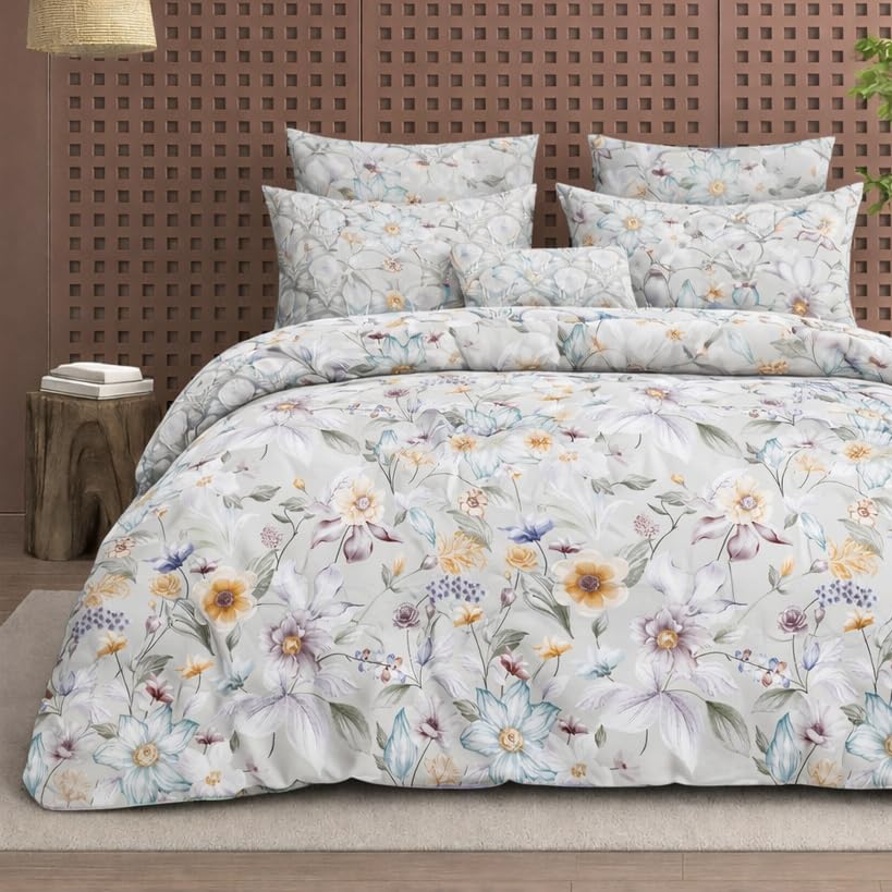 Image of DECOR2ADMIRE 300 Thread Count Cotton Floral Bedsheet Set | Soft Luxury Bed Sheet with 2 Pillow Covers | Breathable Bedding for Bedroom (Double King 90 inch x 100 inch) (Floral Whisper)