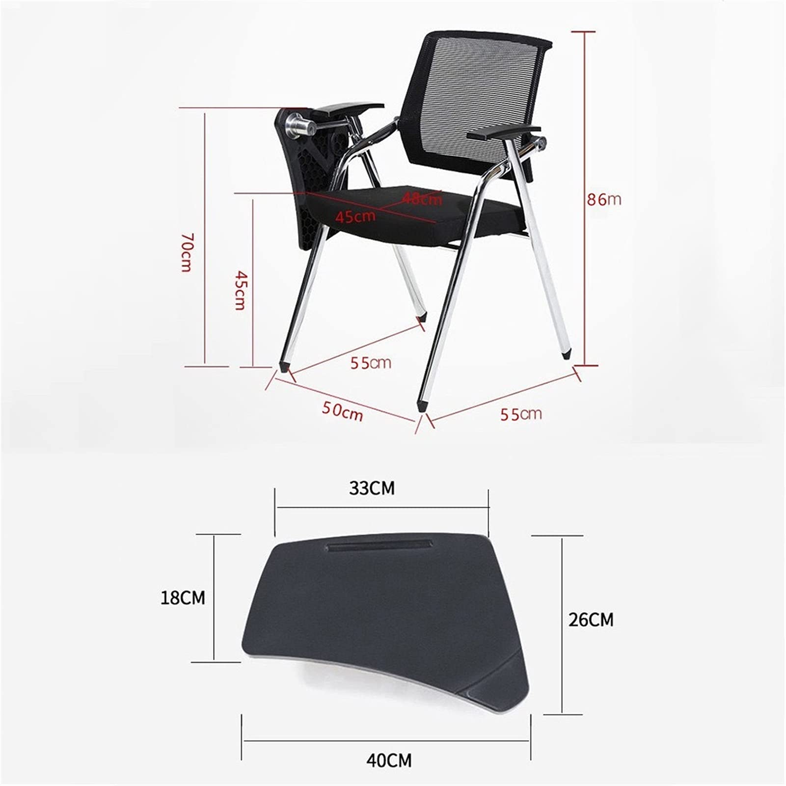 Ergonomiczne, składane krzesło na tablet z biurkiem, można układać w stos, z podnoszoną tablicą do pisania, podparcie lędźwiowe, podłokietnik, idealny do domu i biura (zielony)
