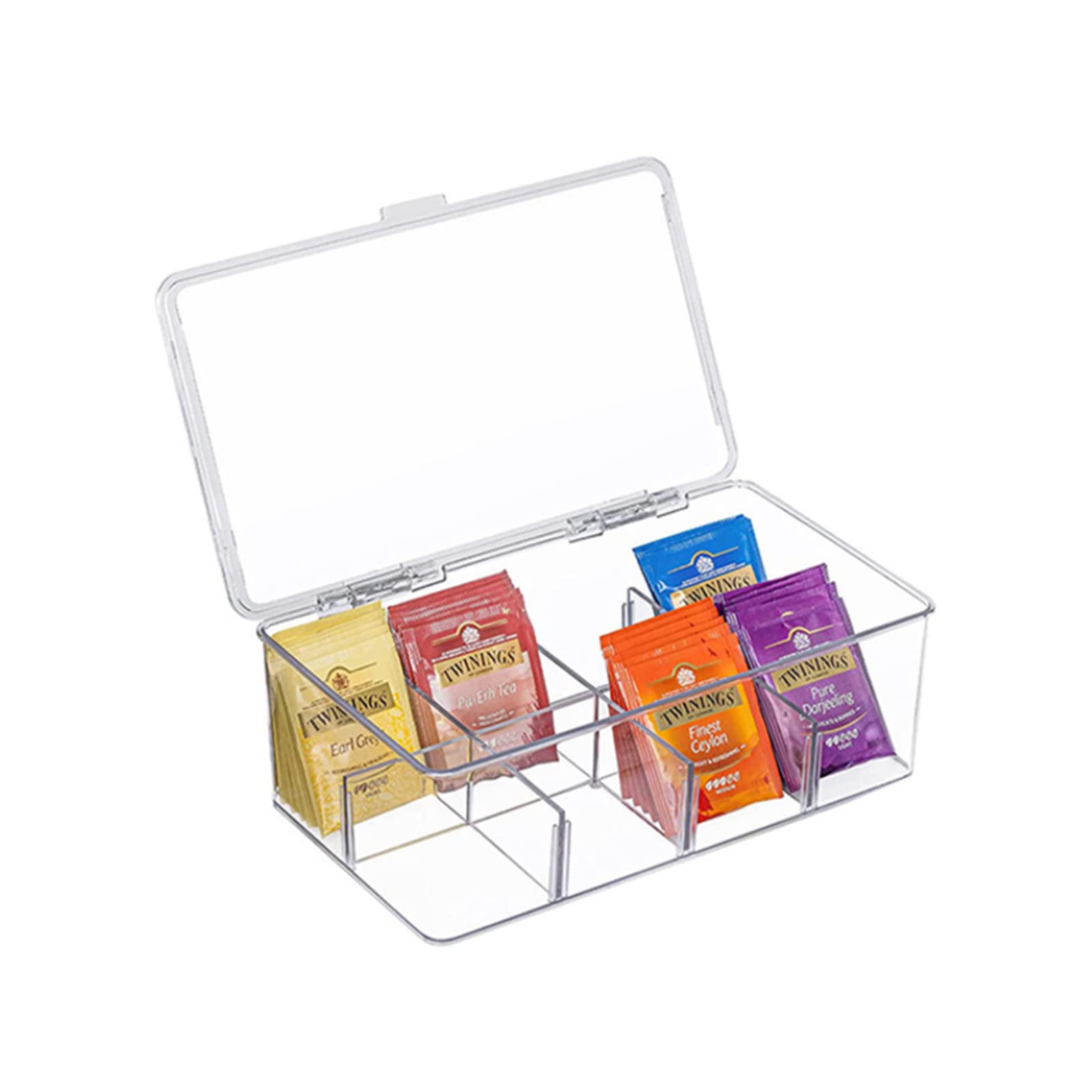 MoYounoTea Storage Boxes,Stackable Tea Bag Organizer with 8 Compartment,Clear Tea Bag Holder,Divided Storage Bin Box Container,for Tea Coffee Spices Kitchen Cupboards and Work Surfaces