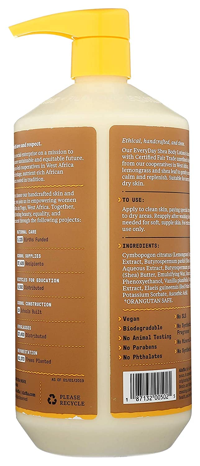 Alaffia EveryDay Shea Body Lotion - Normal to Very Dry Skin, Moisturizing Support for Hydrated, Soft, and Supple Skin with Shea Butter and Lemongrass, Fair Trade, Vanilla 16 Fl Oz image 3