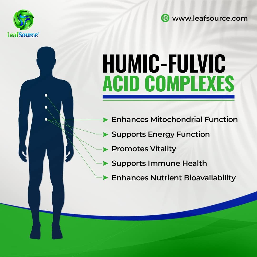 LEAFSOURCE Humic Fulvic Acid Liquid 2oz Trace Minerals with Electrolytes Collagen Vitamins Superior Humic to Fulvic Ratio More Energy Gut Health Joint Health Immune Support Hydration 180 serv