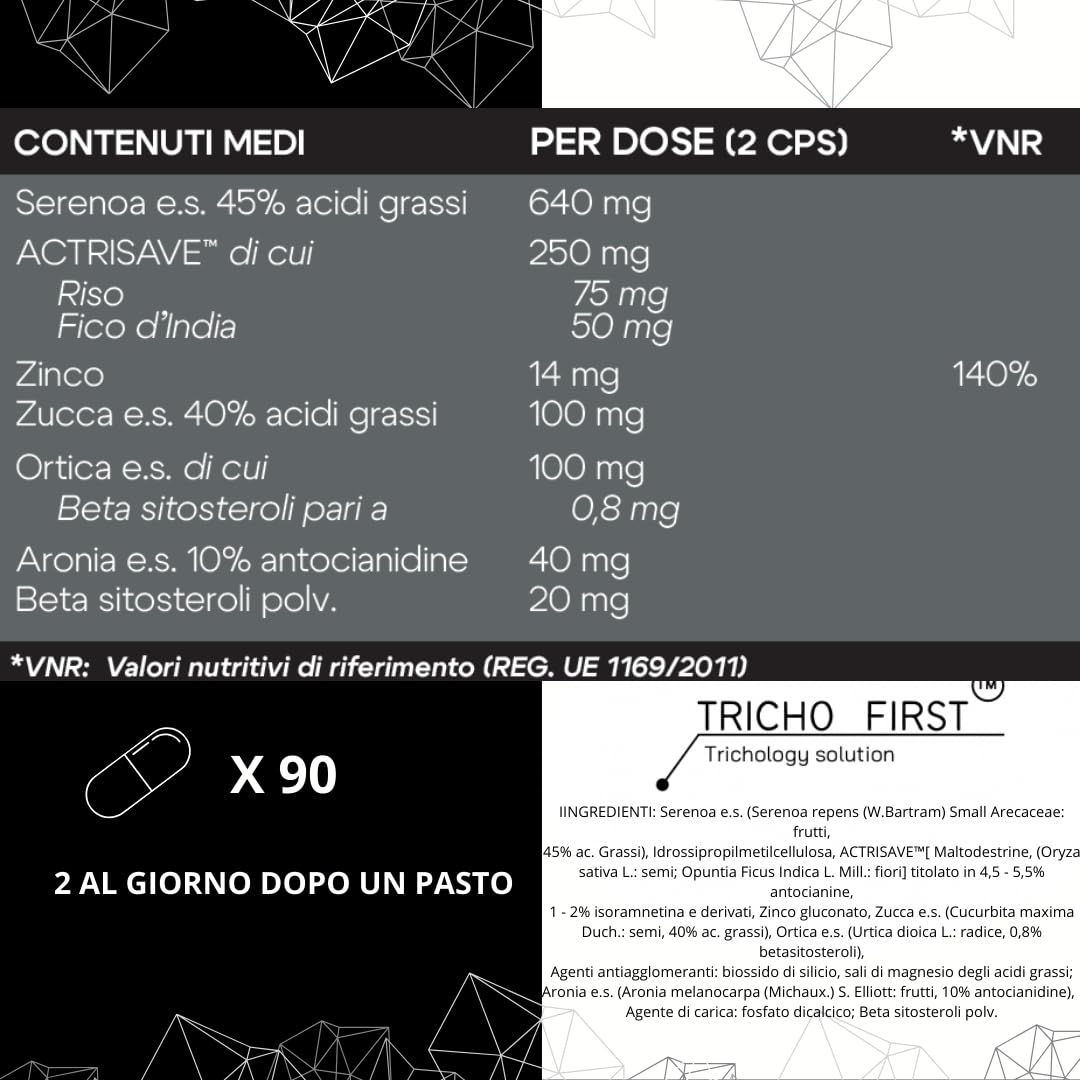 ALOMAN - Integratore per Caduta Capelli Uomo con Serenoa, Ortica, Zucca, Zinco e Riso Nero con Fiori di Fico d'India (Mix Brevettato ACTRISAVE) - 90 Capsule - Supporto CAPELLI SOTTILI - ANTI DHT