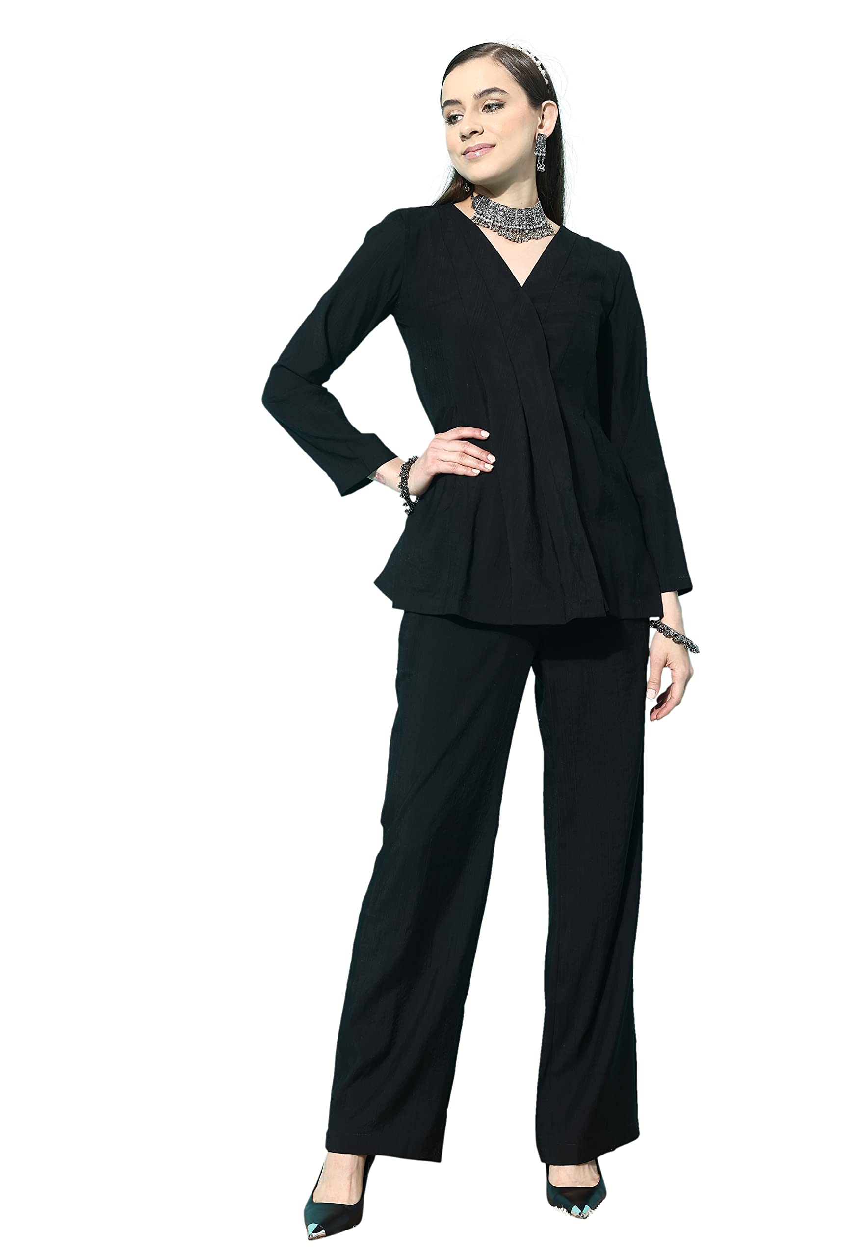 Co-ord Set For Women - Cotton Solid Regular Fit Straight Blazer And Trouser Pant Co-ord Set For Women-image-32