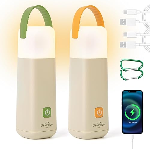 Dawnrise Linterna LED para campamento, hasta 350 horas de luz recargable para campamento, 4 modos de luz roja, linterna portátil resistente al agua