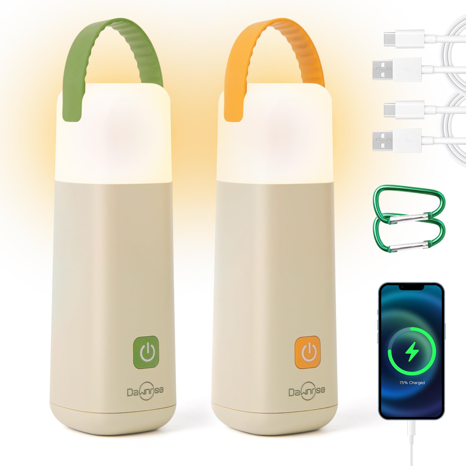 Dawnrise Lot de 2 lanternes de camping LED 350 lm, jusqu'à 350 heures de fonctionnement, 3200 mAh, 4 modes d'éclairage avec lumière rouge, lumière d'urgence portable pour panne de courant, camping,