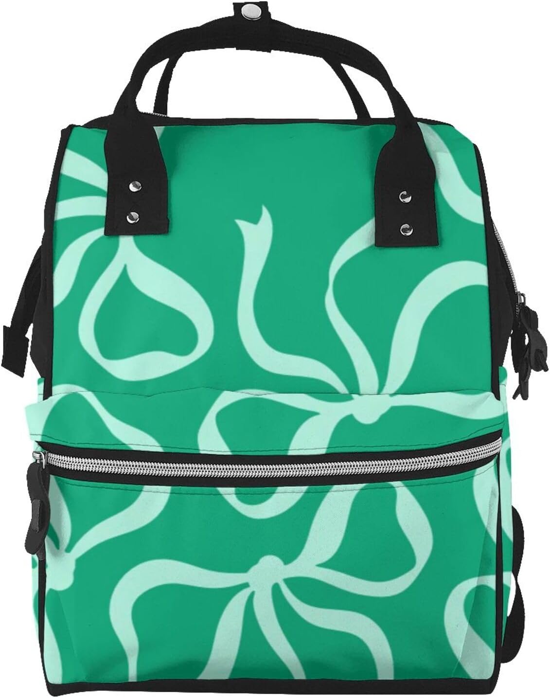 Teal Bow Diaper Bag Backpack for Women, Large Capacity Waterproof Travel Bag with Stroller Straps