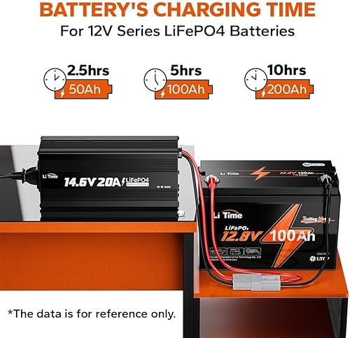 Miniatura 2 de LiTime LiFePO4 Cargador de batería 12V 20A, 14.6V LiFePO4 Cargador de baterías AC-DC para baterías recargables de ciclo profundo LiFePO4 de litio