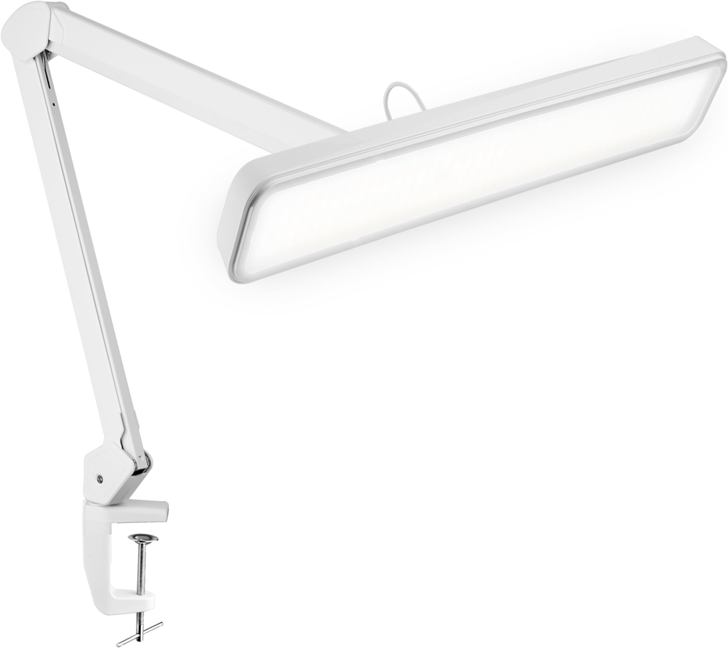 Neatfi XL 2,500 Lumens 30W LED Task Lamp for Manicure Table, Crafts, Workbench, Office โ 22โ Wide Shade Desk Light | Eye-Caring 6500K | 4-Level Brightness (White, Non-CCT with Clamp)