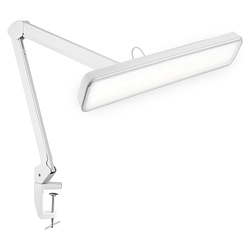 Neatfi Task Lamp – 2,500 Lumens, 30W, 22-Inch Wide Shade, 4 Brightness Levels, Eye-Caring Light, Clamp Mount, LED Task Light for Manicure Table, Crafts, Workbench, Office (Non-CCT, White)