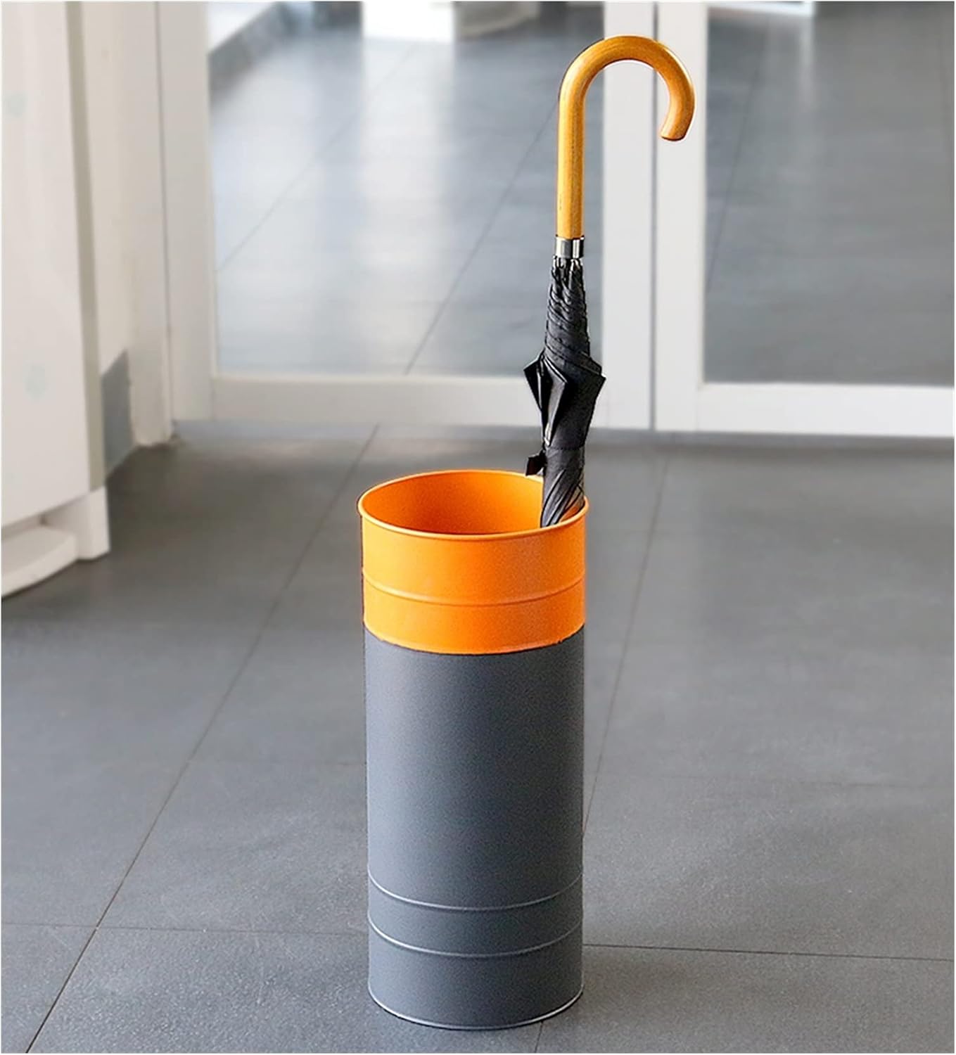 Space-Saving Round Iron Umbrella Stand, Stylish Gray & ge Storage Basket for Umbrellas, Decorative Home nizer, & Functional Umbrella Holder