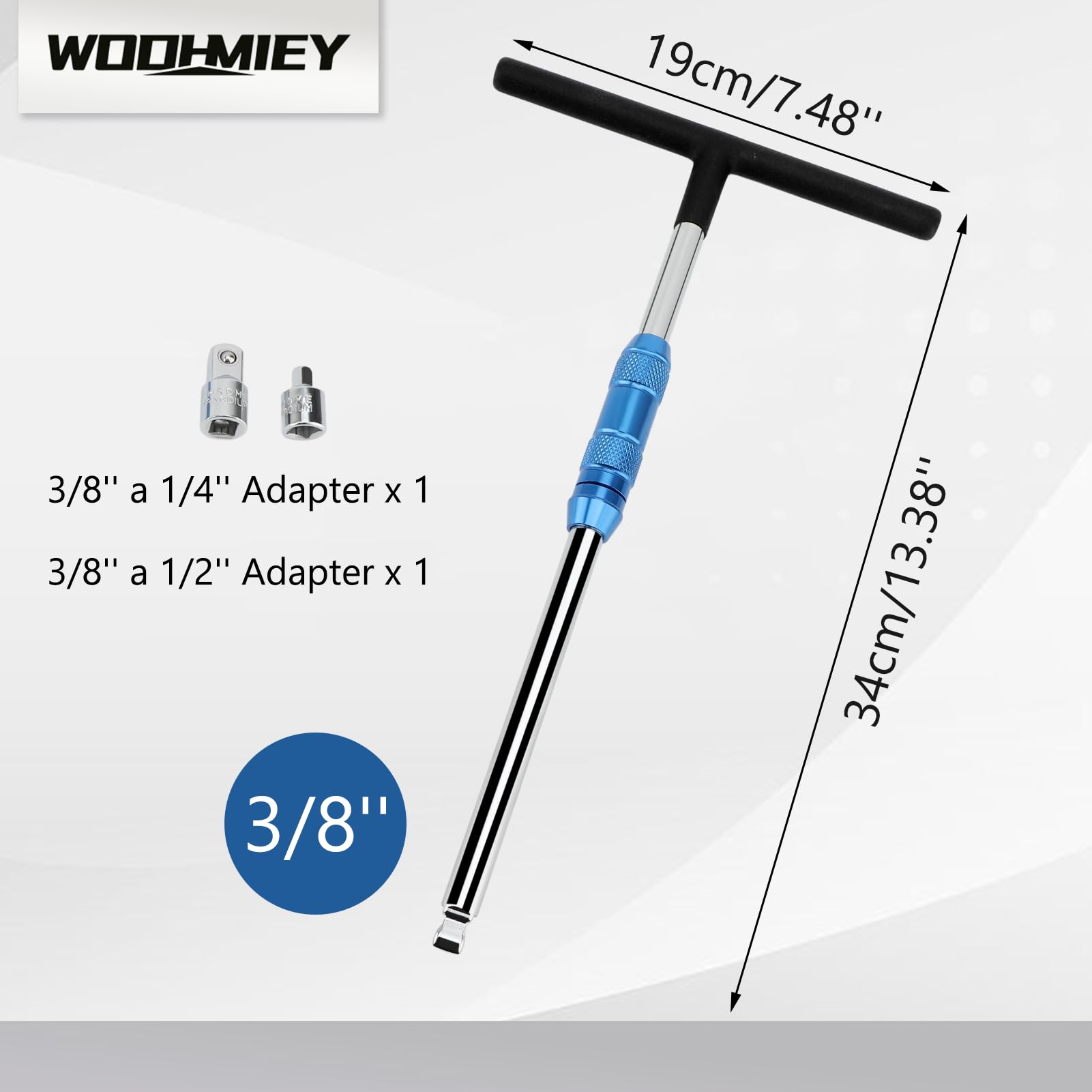 Llave de mango en T, juego de llaves en T, 2 llaves, adaptador de velocidad ajustable de 2 vías de 1/4 a 3/8 pulgadas, 3/8 a 1/2 pulgadas, 3/8 a 1/4 pulgadas, para varios trabajos mecánicos