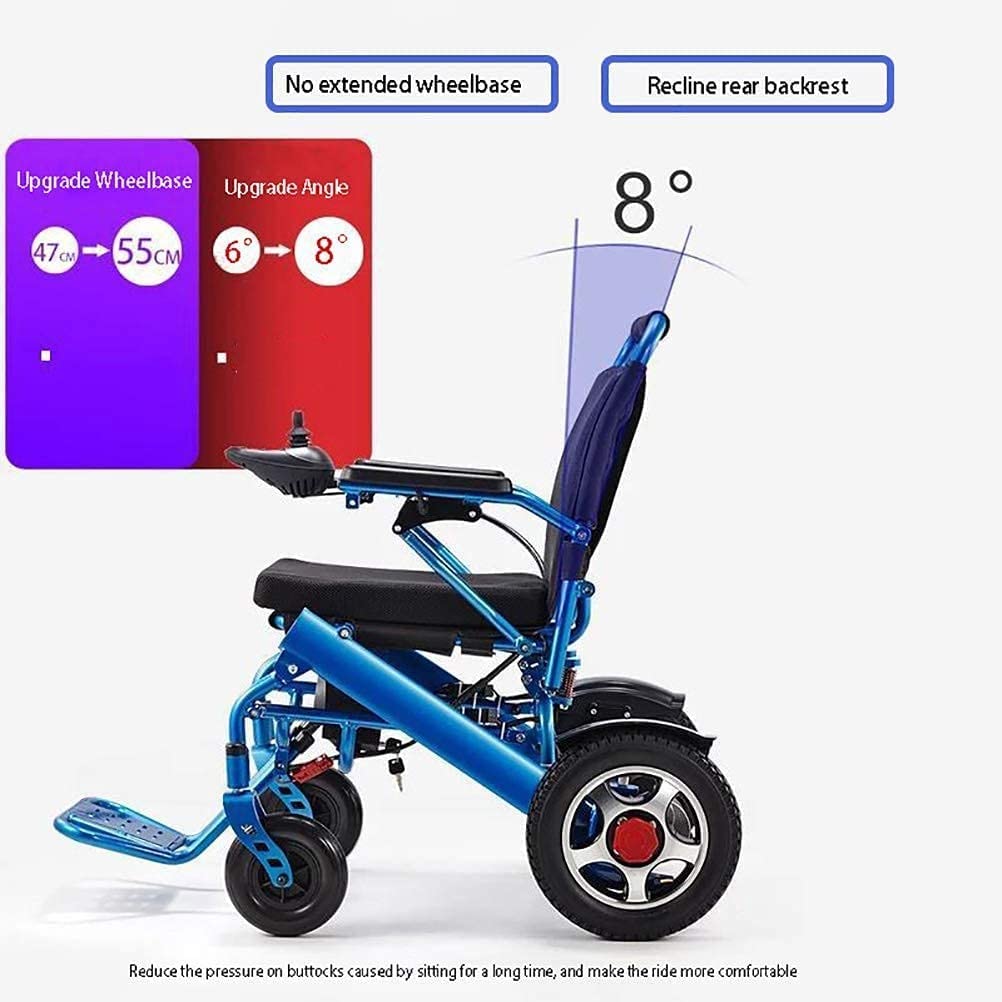 Sedia Rotelle Elettrica Pieghevole Leggera Sedia Rotelle Motorizzata Elettrica per Impieghi Gravosi con Telecomando, Sedia Rotelle per Aiuti alla Mobilità per Anziani Disabili Blue