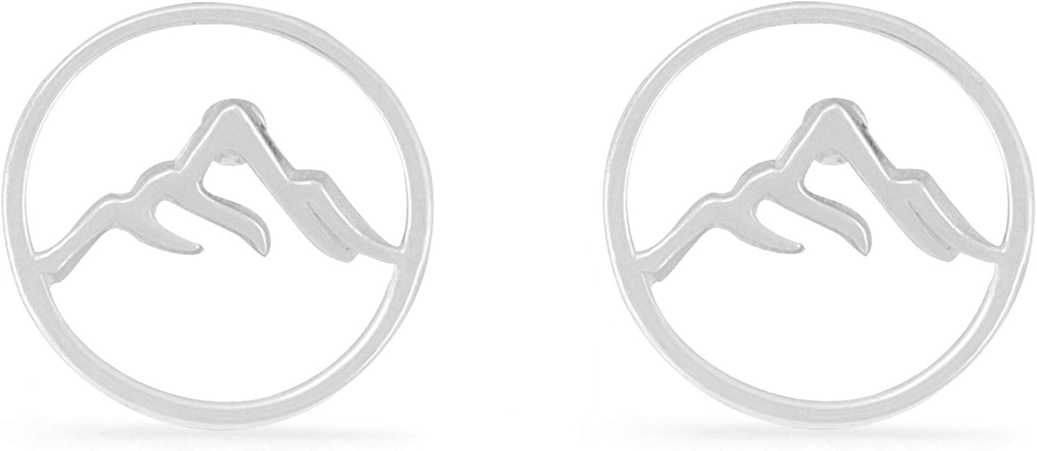 Boma Jewelry Sterling Silver Circle Mountain Peak Stud Earrings