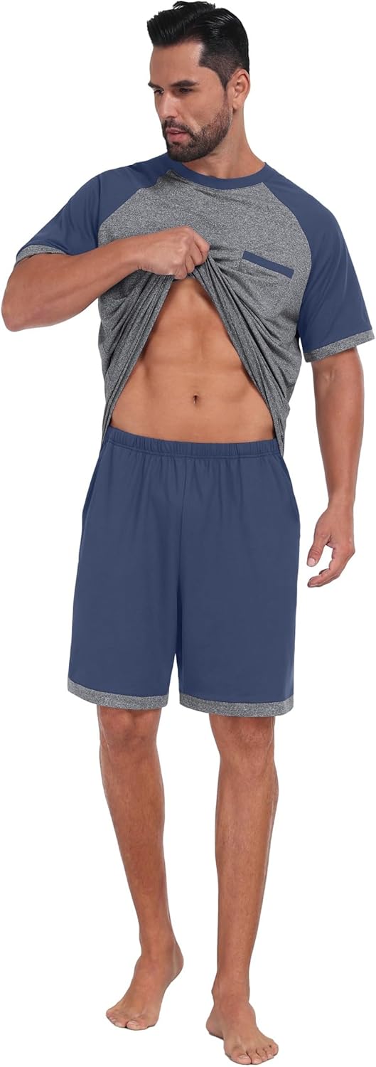 Mens Pajamas Set Sleepwear Soft Comfy Short Sleeve Loungewear - Image 3