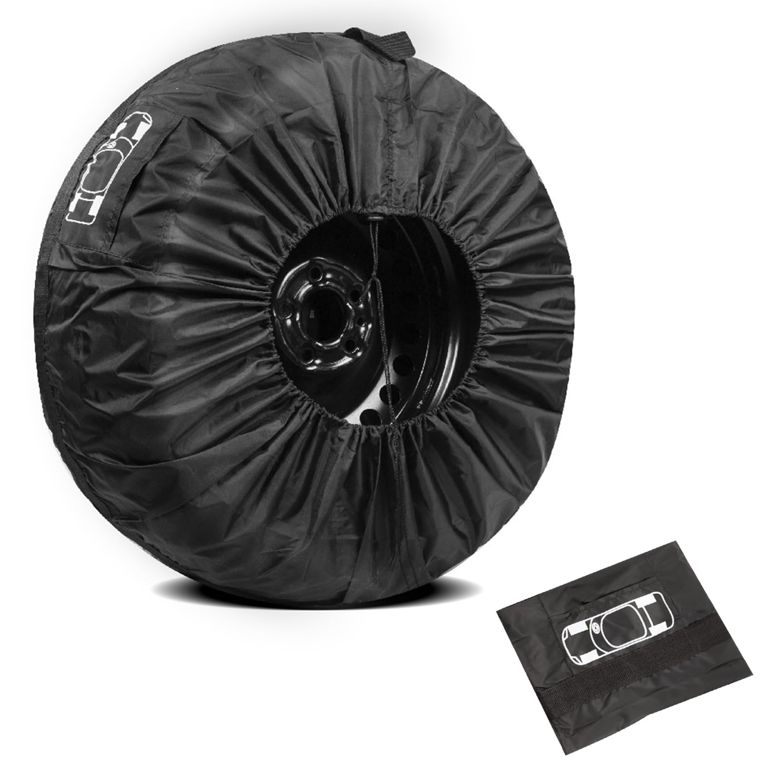 1 PC Car Waterproof and Dustproof Tire Cover, Tire Diameter 31" Portable Handle Design Spare Tire Cover, Storage Bag Tire Protector, Universal for Most Cars (Black #L)