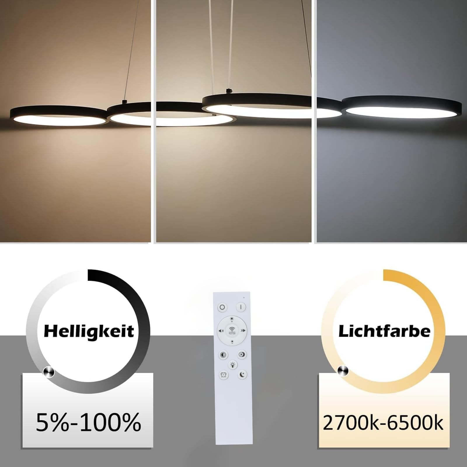 GBLY LED Pendelleuchte Esstisch Hängelampe 88CM Schwarz Hängend Lampe | Modern 4 Ring Hängeleuchte Design Esszimmerlampe 54W Dimmbar Esstischlampe Fernbedienung Pendellampe Wohnzimmer Schlafzimmer