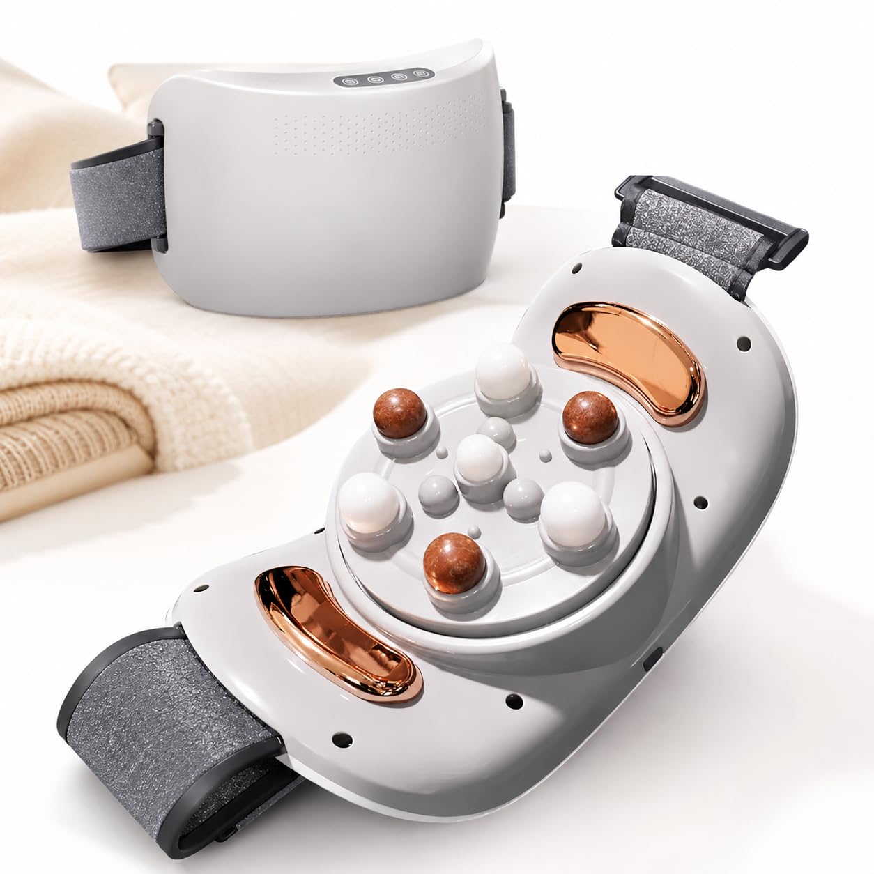 AMQYDT Abdominal Massager with Heat, Electric Abdominal Massager with Hands-Free Design, 5 Modes, 3 Intensity Levels and 2000mAh Battery for Abdomen, Back, Neck and Legs