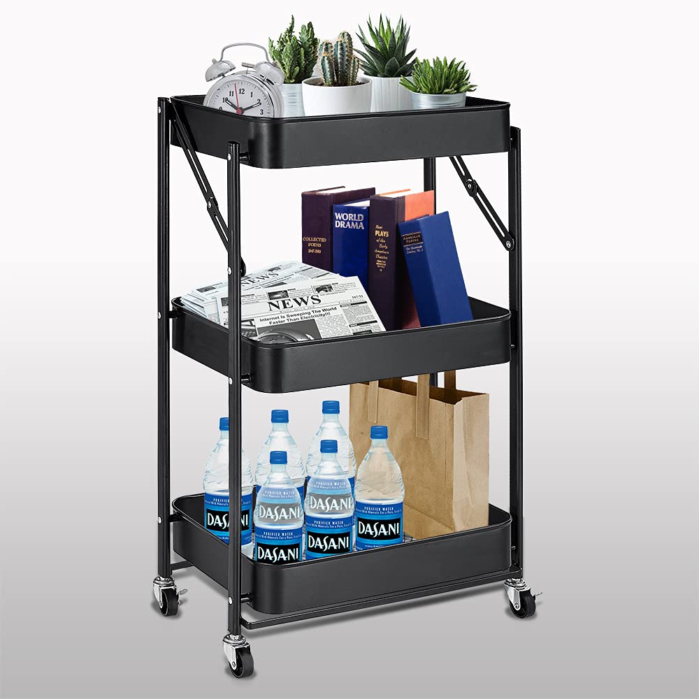Buy Hantop 3Tier Folding Metal Utility Rolling Cart with Lockable