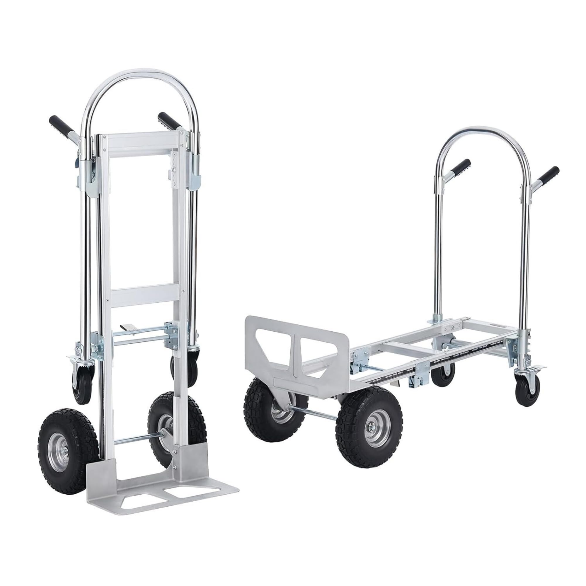 Carretilla de Mano de Aluminio 2 en 1. Carrito de Transporte con 4 Ruedas, Convertible en Plataforma o Carro de Mano, Capacidad de 350kg. Carro de Carga Plegable para Almacen, Mudanza. | 4 Ruedas, Convertible en Plataforma o Carro de Mano, Capacidad de 35