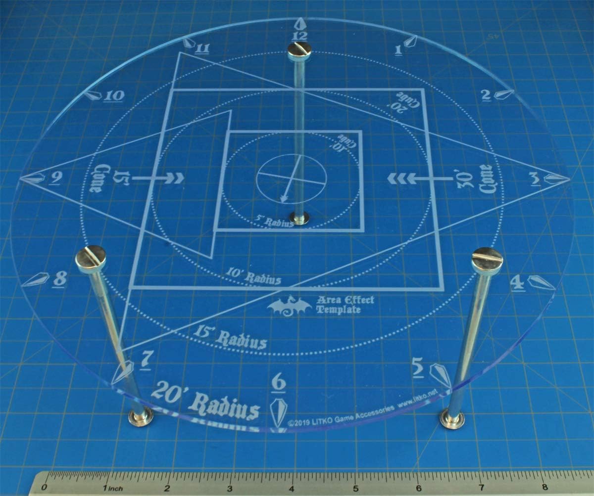 LITKO Elevated RPG Damage & Spell Template for TTRPG | Area Effect Template | Compatible with DND and Pathfinder Games 5E Dungeons and Dragons | Transparent Light Blue