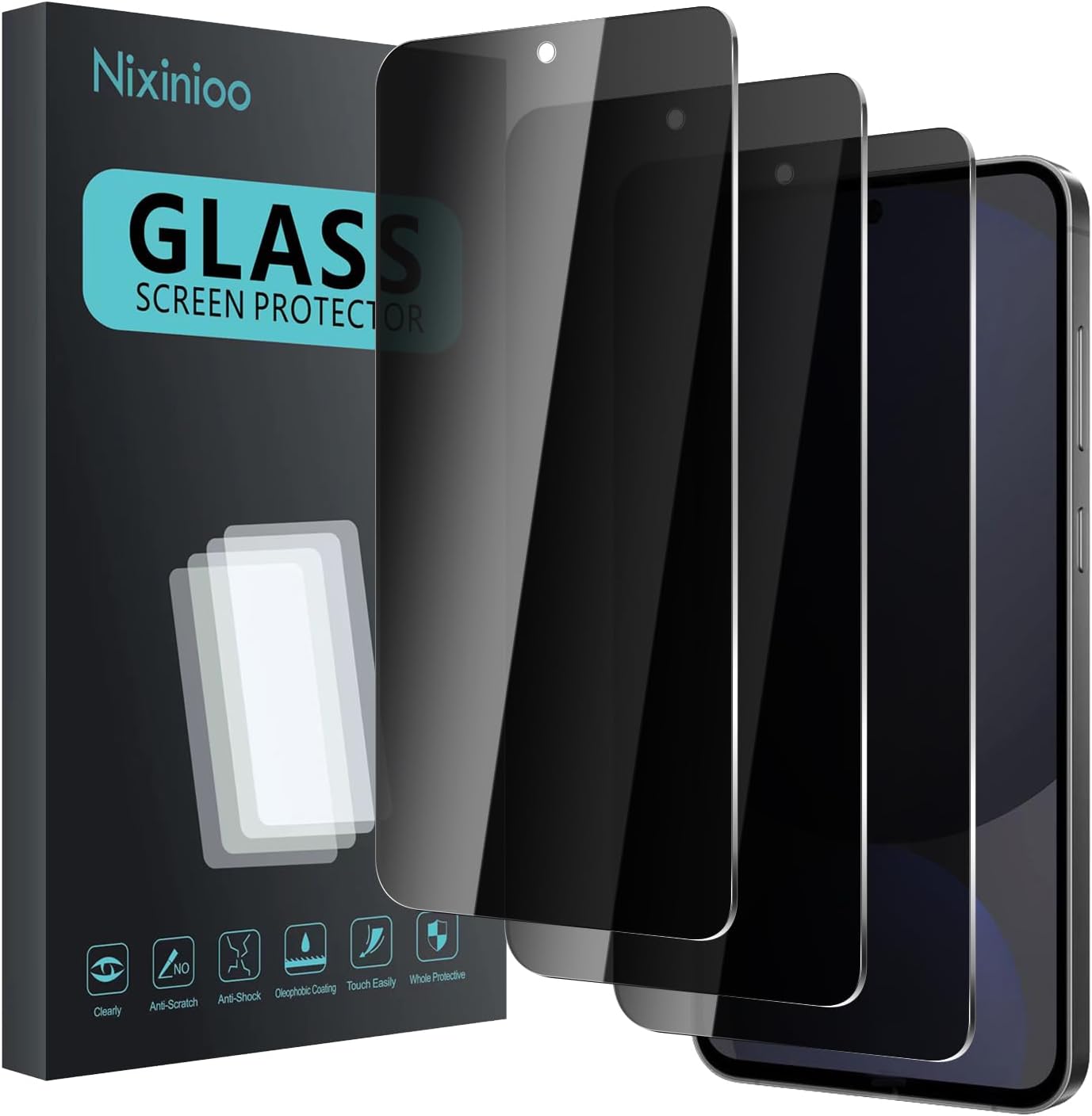 3 Pack Privacy Screen Protector for Samsung Galaxy S24 FE, Anti Spy Tempered Glass 9H Hardness, Black Protector Anti Spy, Bubble Free, Anti-Scratch