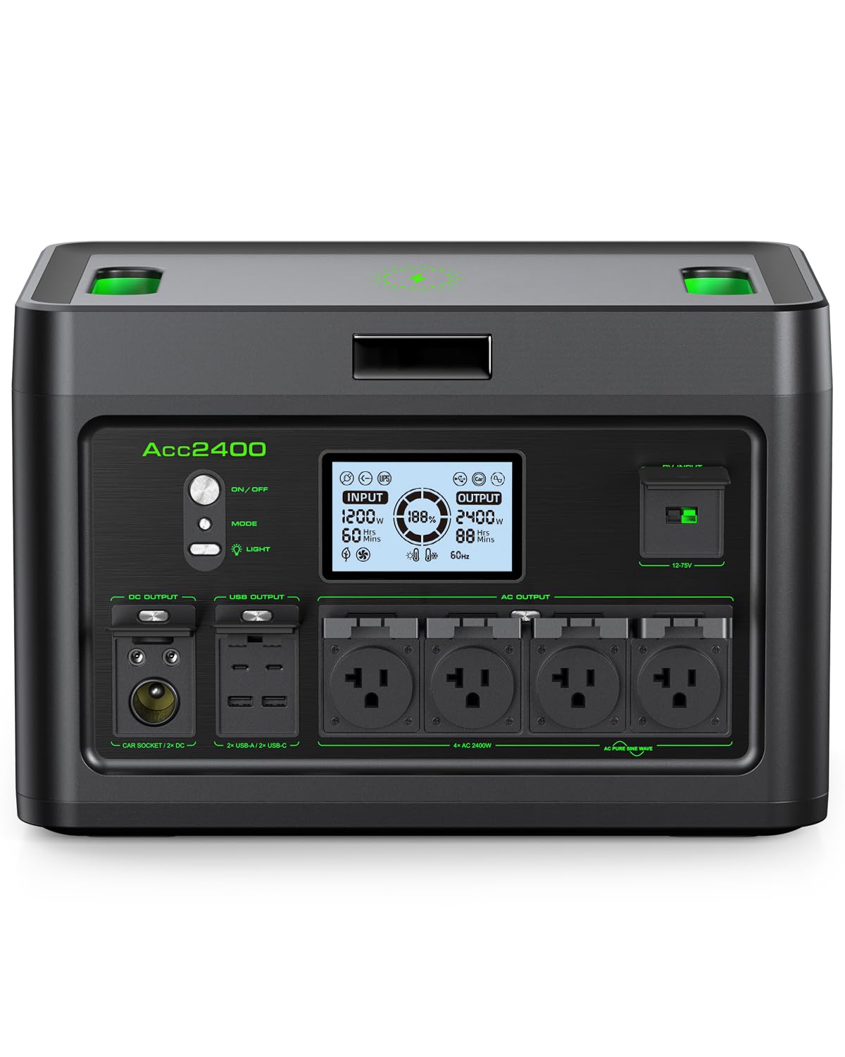 2400W Solar Generator Portable Power Station LiFePO4 1843Wh Home Battery Backup Total 12 Outlets 2400W AC Outlets 4800W