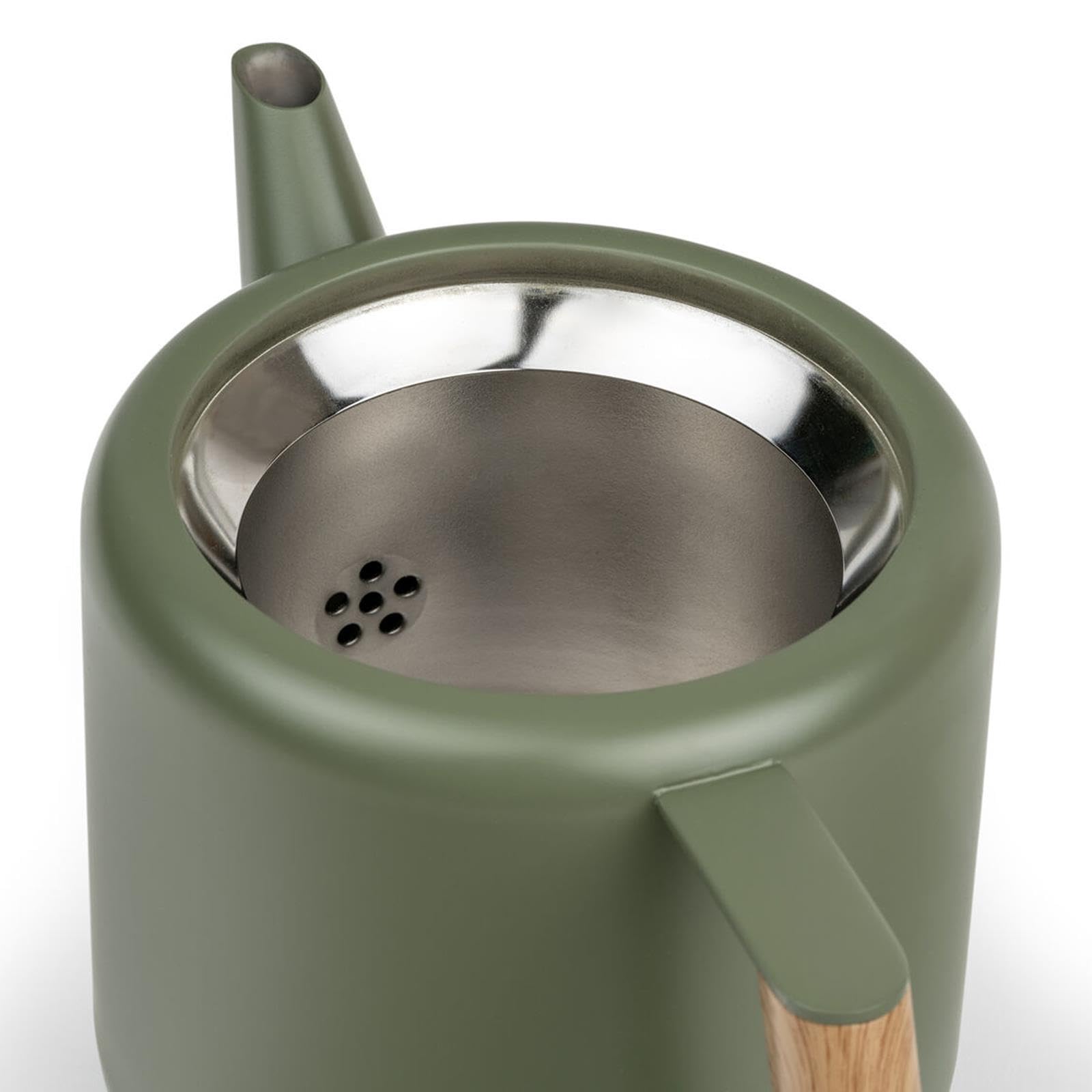 Bredemeijer grüne doppelwandige Teekanne 1.1 Liter aus Edelstahl - große isolierende Edelstahlkanne mit Teefilter-Sieb-Aufsatz & schwarzem Holzuntersetzer