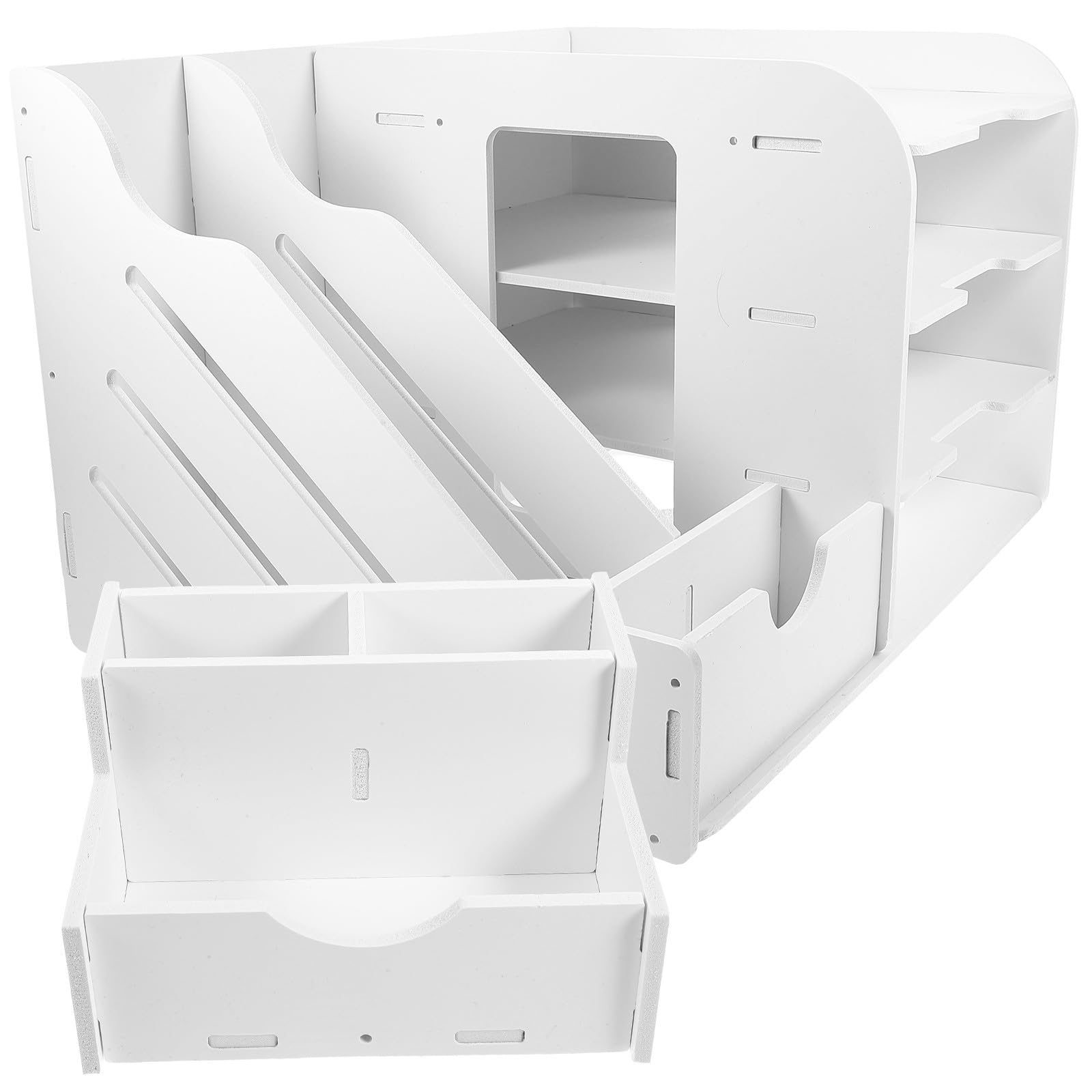 Porta Documenti da Scrivania a 4 Livelli, Bianco, Legno Plastico