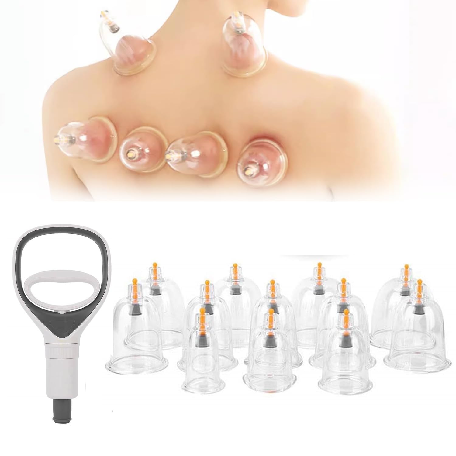 COYEUX Set Professionale Cinese per coppettazione con Ventose, 12 coppette, con Pistola ad Aria, per alleviare Il Dolore e Rilassarsi