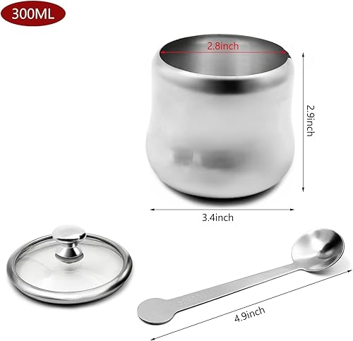 Miniatura 20 de Azucarero de acero inoxidable Tarro de condimento para café, recipiente para condimentos, recipiente de especias con asa Cruet con tapa y cuchara..
