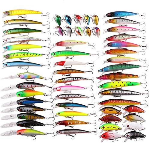Isafish Fishing Lures Set, Minnow Crank Popper Rattlin Saltwater Fishing Bait Kits with High Carbon Steel Treble Hook Tackle Kits