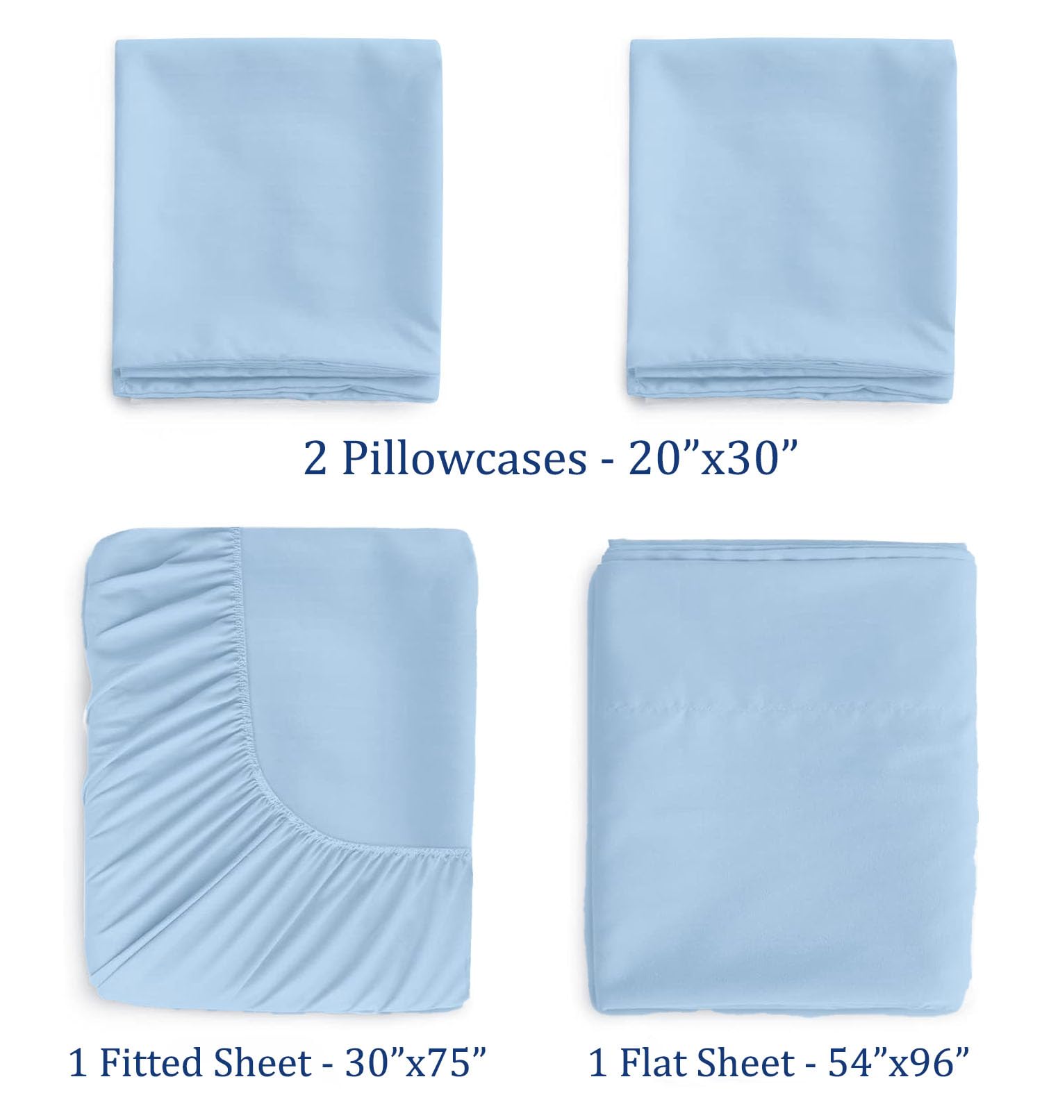 SKY BEDDINGS Juego de sábanas para cuna, 76,2 x 190,5 cm, algodón egipcio de 600 hilos, color azul claro