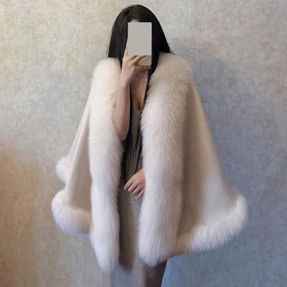 Poncho Donna Poncho autunno inverno da donna, scialle di lana, mantello alla moda, cappotto in pelliccia sintetica, elegante cardigan
