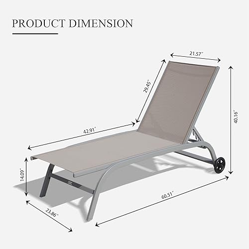 Miniatura 2 de Domi - Juego de 2 sillas de piscina, tumbonas ajustables de aluminio para exteriores con ruedas, sillas de patio, para todo tipo de clima, para