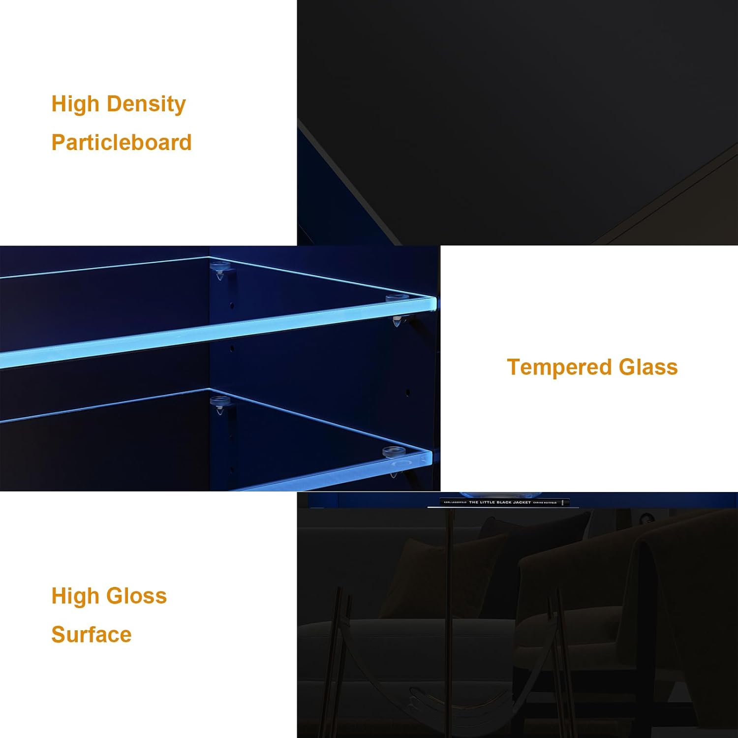 St.Mandyu LED TV Stand for 65/75 inch TV, Modern Television Table Center Media Console with Drawer and Led Lights, High Glossy Entertainment Center for Living Game Room Bedroom(Black)¡ - Image 8