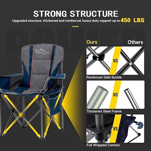 Miniatura 4 de FAIR WIND Paquete de 2 sillas de campamento totalmente acolchadas de gran tamaño con soporte lumbar, bolsa enfriadora resistente, soporte para silla